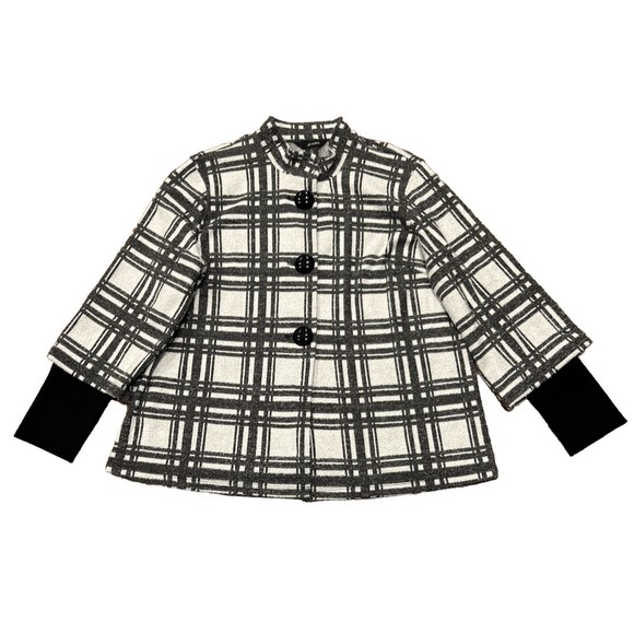 Ali Miles Jacket Womens XL Black White Window Pane Button Stretch Cardigan - Picture 1 of 6
